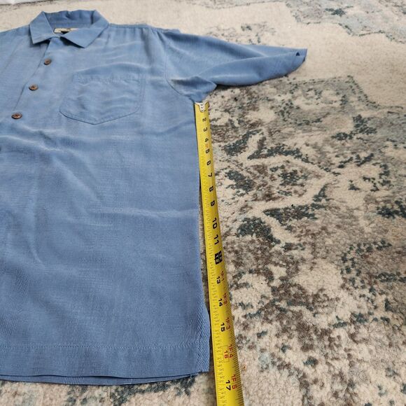 Tommy Bahama 100% Silk Mens Medium Light Blue Short Camp Shirt Woven Pattern - Picture 12 of 16